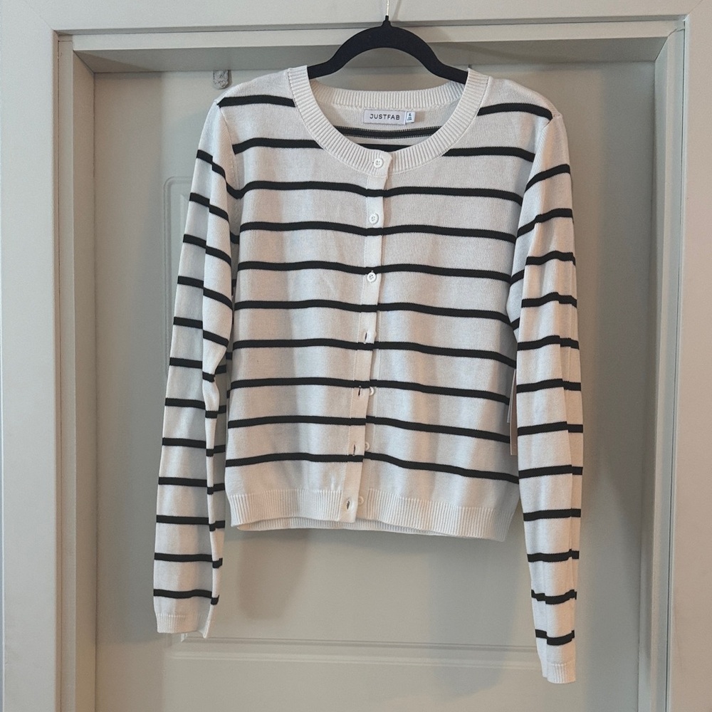 Black and White Striped Cardigan